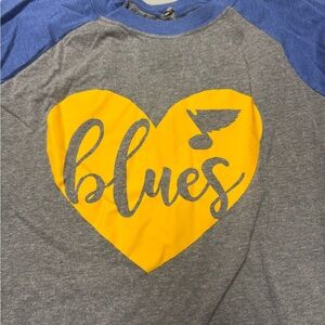 Next Level Apparel Gray and Blue Long Sleeve 'Blues' Heart Tee